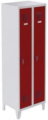 Dulap sudat pentru vestiar Raphael cu picioare, 2 compartimente, incuietoare cilindrica, gri/rosu inchis