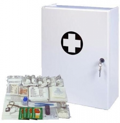 Trusa metalica de prim ajutor pe perete, cu cheie, 42 x 31 x 15, continut BIROU