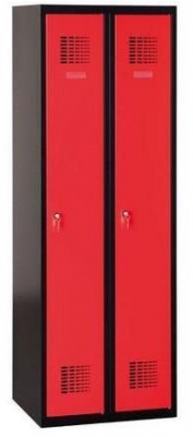 Dulap sudat pentru vestiar Patrick, 2 compartimente, incuietoare cilindrica, negru/rosu