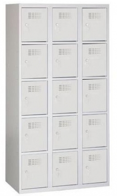 Dulap sudat pentru vestiar Eric usor, 15 compartimente, incuietoare cilindrica, gri/gri