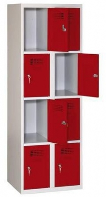 Dulap sudat pentru vestiar Eric usor, 8 compartimente, incuietoare cilindrica, gri/rosu inchis