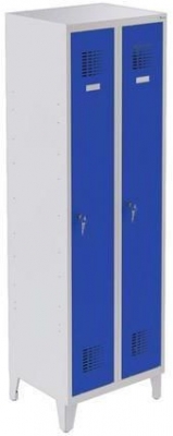 Dulap sudat pentru vestiar Raphael cu picioare, 2 compartimente, incuietoare cilindrica, gri/albastru inchis