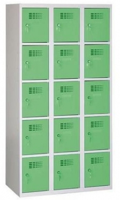 Dulap sudat pentru vestiar Eric usor, 15 compartimente, incuietoare cilindrica, gri/verde