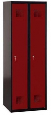 Dulap sudat pentru vestiar Patrick, 2 compartimente, incuietoare cilindrica, negru/rosu inchis