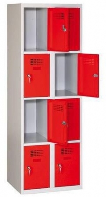 Dulap sudat pentru vestiar Eric usor, 8 compartimente, incuietoare cilindrica, gri/rosu