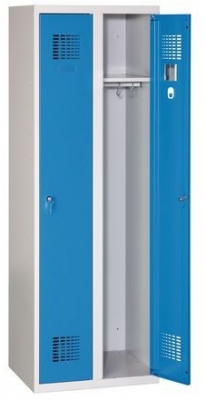 Dulap sudat pentru vestiar Raphael, 2 compartimente, incuietoare cilindrica, gri/albastru inchis