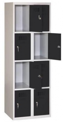 Dulap sudat pentru vestiar Eric usor, 8 compartimente, incuietoare cilindrica, gri/negru