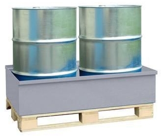 Cuva de captare din metal fara grilaj, pe palet, pentru 2 butoaie, zincata