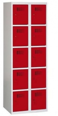 Dulap sudat pentru vestiar Eric usor, 10 compartimente, incuietoare cilindrica, gri/rosu inchis