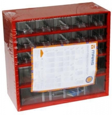 Organizator din metal, 18 sertare, rosu