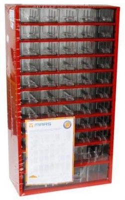 Organizator din metal, 48 sertare, rosu