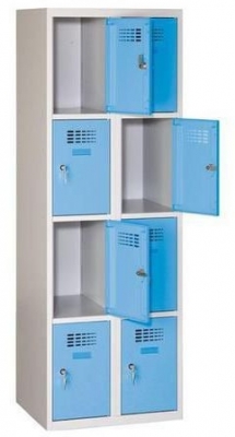 Dulap sudat pentru vestiar Eric usor, 8 compartimente, incuietoare cilindrica, gri/albastru deschis