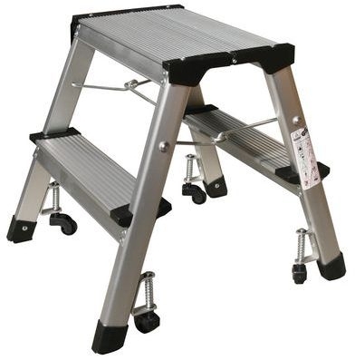 Scara mobila din aluminiu cu platforma Manutan, cu urcare pe ambele parti, 2 x 2 trepte