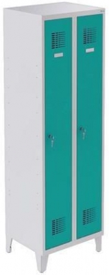 Dulap sudat pentru vestiar Raphael cu picioare, 2 compartimente, incuietoare cilindrica, gri/verde