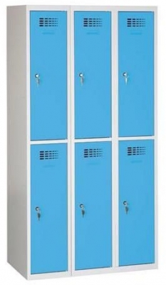 Dulap sudat pentru vestiar Rafael usor, 6 compartimente, incuietoare cilindrica, gri/albastru deschis