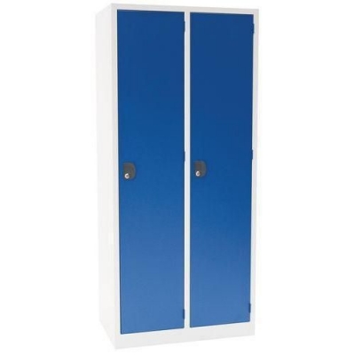 Dulap sudat pentru vestiar Manutan Alec, 2 compartimente, incuietoare cilindrica, gri/albastru