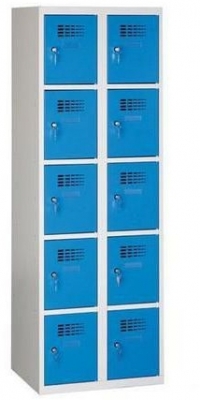 Dulap sudat pentru vestiar Eric usor, 10 compartimente, incuietoare cilindrica, gri/albastru inchis