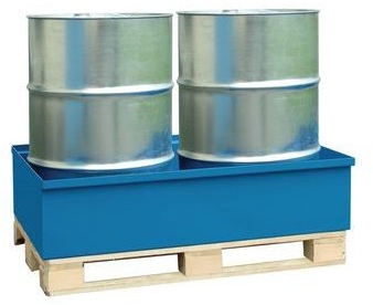 Cuva de captare din metal fara grilaj, pe palet, pentru 2 butoaie, vopsita