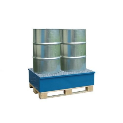 Cuva de captare din metal cu grilaj, pe palet, pentru 2 butoaie, vopsita