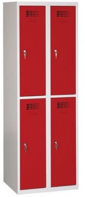 Dulap sudat pentru vestiar Charles usor, 4 compartimente, incuietoare cilindrica, gri/rosu