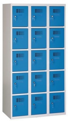 Dulap sudat pentru vestiar Eric usor, 15 compartimente, incuietoare cilindrica, gri/albastru inchis