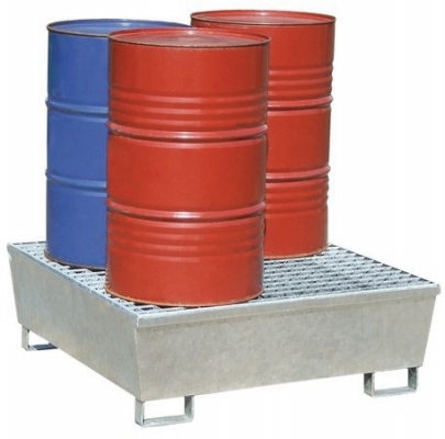 Cuva de captare din otel Manutan, pentru 4 butoaie, capacitate 440 l, zincata