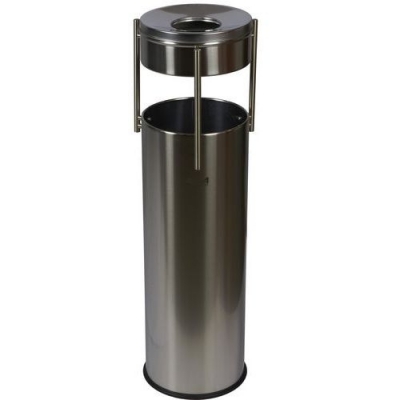 Cos de gunoi metalic de exterior Prestige Pillar cu scrumiera, volum 15 l, inox lucios