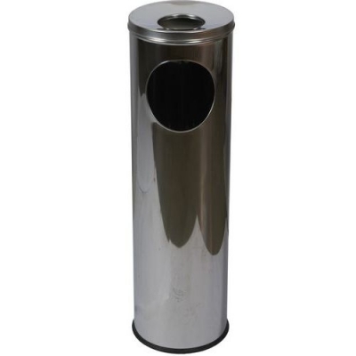 Cos de gunoi metalic Pillar cu scrumiera, volum 15 l, inox lucios