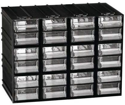 Organizator modular, 24 sertare, negru/transparent