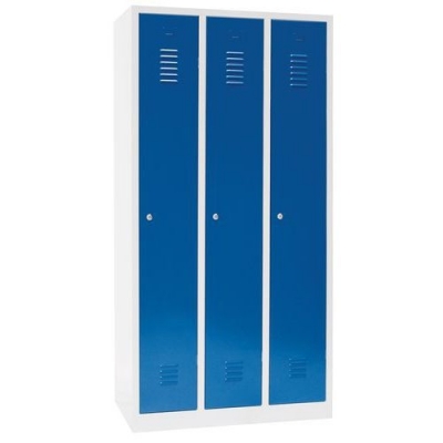 Dulap sudat pentru vestiar Manutan DURO PROFI, 3 compartimente, gri/albastru, incuietoare cilindrica
