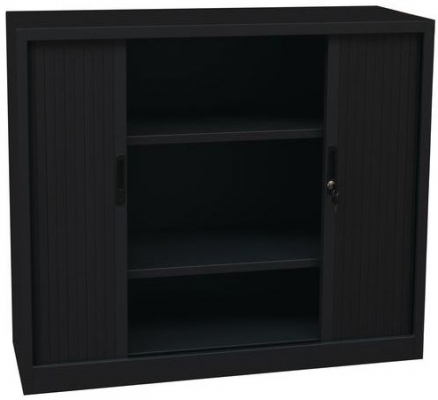 Dulapuri metalice pentru dosare cu usa tip rulou, 2 rafturi, 105 x 120 x 45 cm, negre