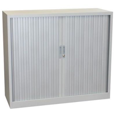 Dulap metalic pentru dosare cu usa tip rulou, 2 rafturi, 105 x 120 x 45 cm, argintiu