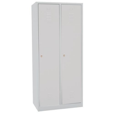 Dulap sudat pentru vestiar cu perete separator Manutan DURO PROFI, 2 compartimente, gri/gri, inchidere rotativa