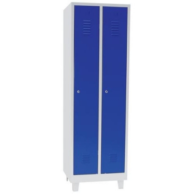 Dulap sudat pentru vestiar Manutan DURO PROFI cu picioare, 2 compartimente, gri/albastru, incuietoare rotativa