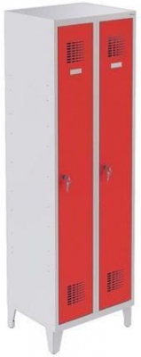 Dulap sudat pentru vestiar Raphael cu picioare, 2 compartimente, incuietoare cilindrica, gri/rosu