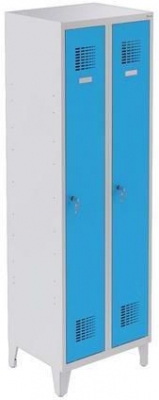 Dulap sudat pentru vestiar Raphael cu picioare, 2 compartimente, incuietoare cilindrica, gri/albastru deschis