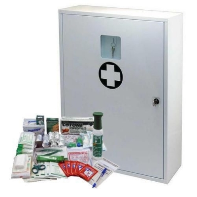 Trusa metalica de prim ajutor, de perete, cu cheie, 60 x 45 x 16, continut PRODUCtIE