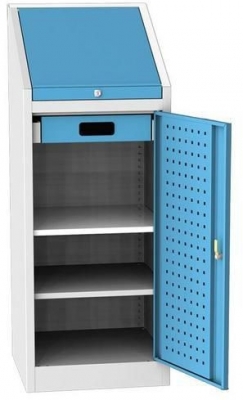 Dulap de atelier pentru scule, 2 polite, 130 x 50 x 50 cm, gri/albastru