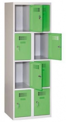 Dulap sudat pentru vestiar Eric usor, 8 compartimente, incuietoare cilindrica, gri/verde