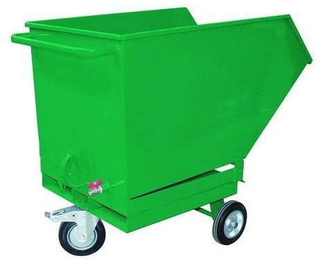 Container mobil basculant cu sita, robinet de evacuare si buzunare pentru stivuitor, volum 250 l, verde