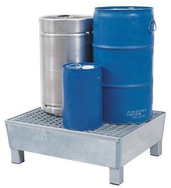 Cuva metalica de captare cu grilaj, picioare integrate, pentru 2 butoaie, zincata