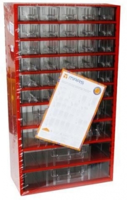 Organizator din metal, 36 sertare, rosu