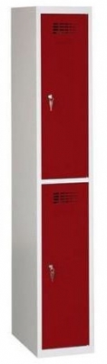 Dulap sudat pentru vestiar Charles usor, 2 compartimente, incuietoare cilindrica, gri/rosu inchis