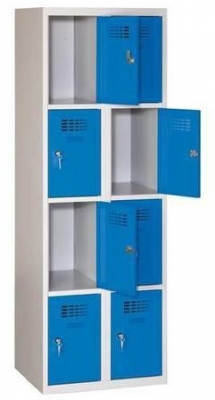 Dulap sudat pentru vestiar Eric usor, 8 compartimente, incuietoare cilindrica, gri/albastru inchis