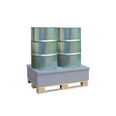 Cuva de captare din metal cu grilaj, pe palet, pentru 2 butoaie, zincata