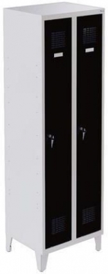 Dulap sudat pentru vestiar Raphael cu picioare, 2 compartimente, incuietoare cilindrica, gri/negru