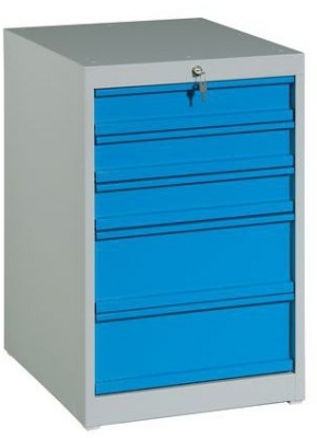 Container cu sertare, 80 x 51 x 59 cm, 5 sertare, gri/albastru