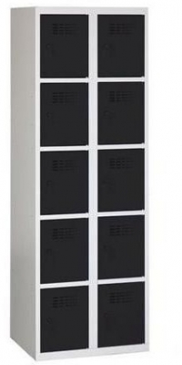 Dulap sudat pentru vestiar Eric usor, 10 compartimente, incuietoare cilindrica, gri/negru
