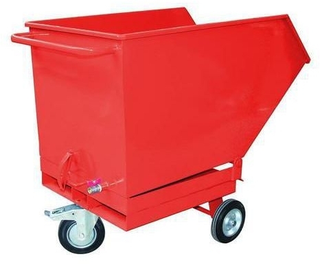 Container mobil basculant cu sita, robinet de scurgere si buzunare pentru stivuitor, volum 250 l, rosu