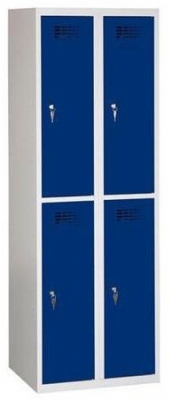 Dulap sudat pentru vestiar Rafael usor, 4 compartimente, incuietoare cilindrica, gri/albastru inchis
